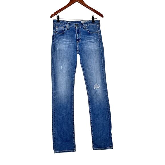 AG Denim jeans women's size 29RX32 distressed  mid-rise blue - Picture 1 of 11